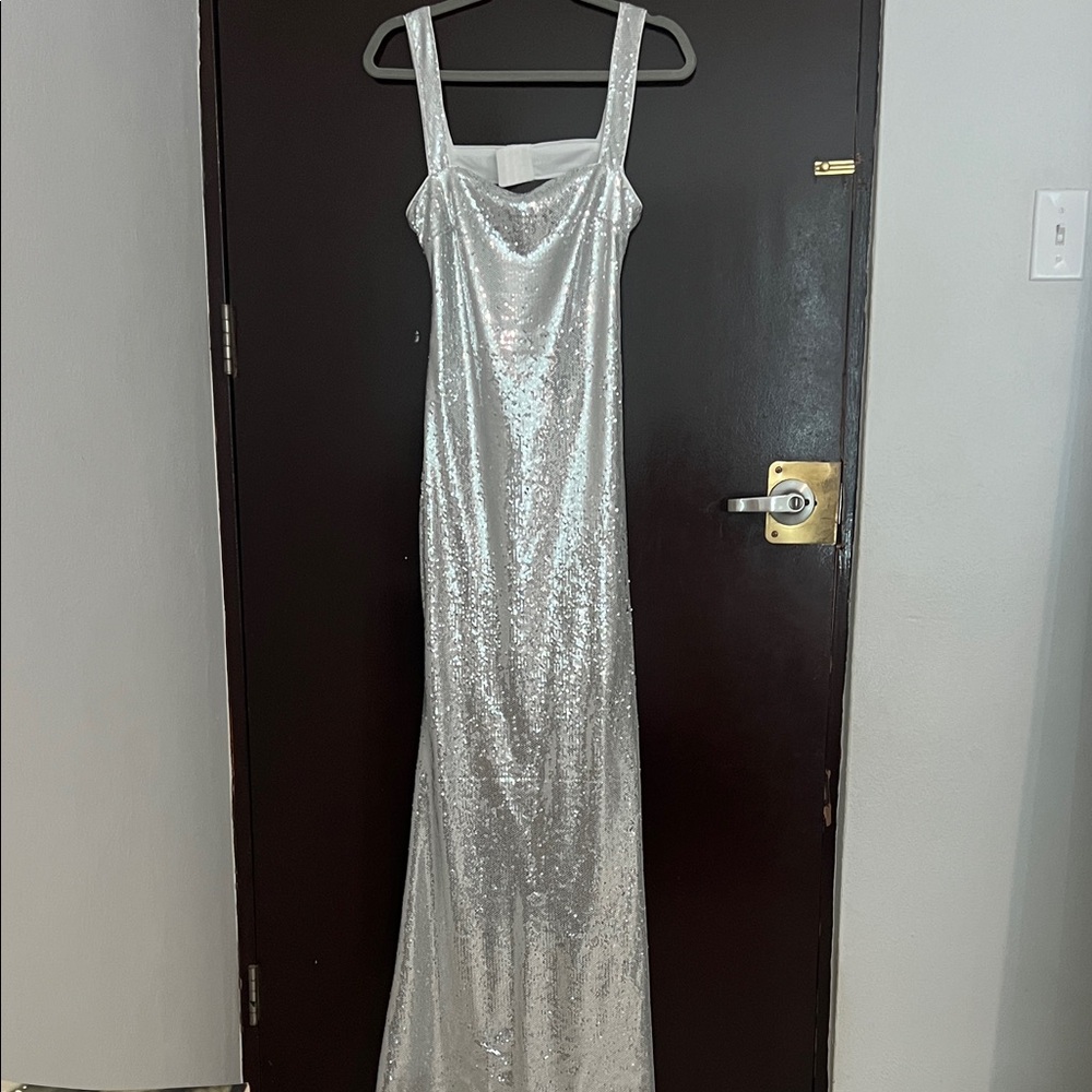 Boutique Silver Sequin Gown Medium